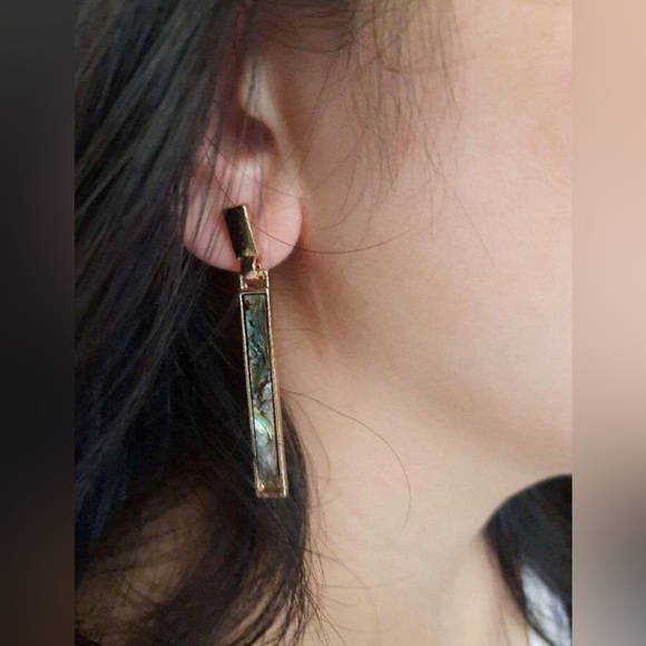 New Genuine Abalone Shell Linear Bar Drop Dangle Earrings - Picture 14 of 16